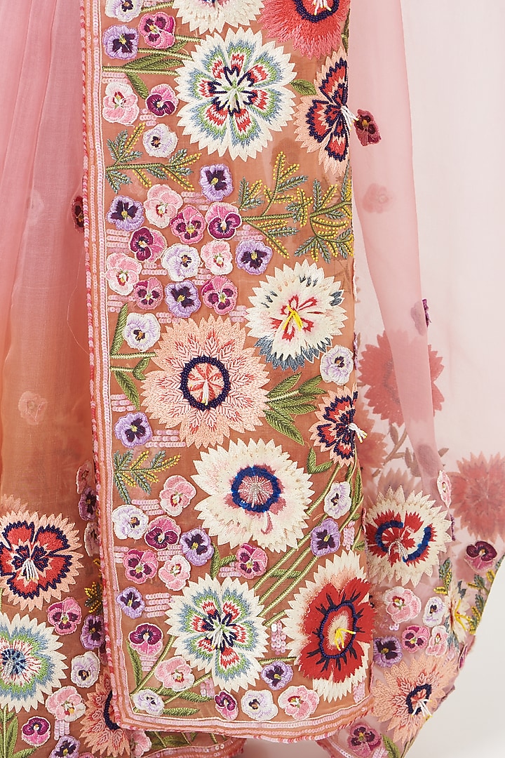 Rainbow Pink Embroidered Bridal Saree Set by Rahul Mishra at Pernia's Pop Up Shop