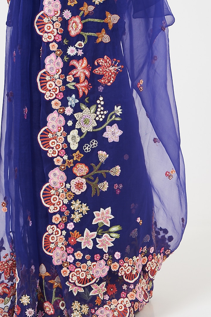 Dark Blue Embroidered Bridal Saree Set by Rahul Mishra at Pernia's Pop Up Shop