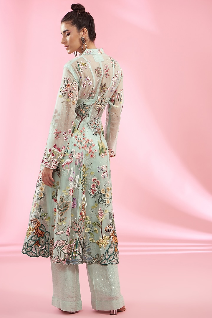 Mint Organza Kurta Set by Rahul Mishra at Pernia's Pop Up Shop