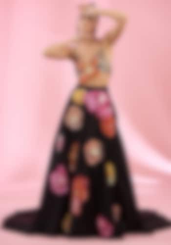 Black Poly Satin & Net Skirt Set by Rahul Mishra at Pernia's Pop Up Shop