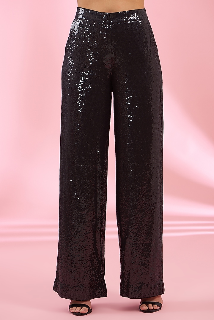 Black Shimmer Net Pant Set by Rahul Mishra at Pernia's Pop Up Shop