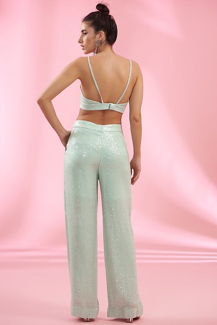 Mint Shimmer Net Jacket Set by Rahul Mishra at Pernia's Pop Up Shop