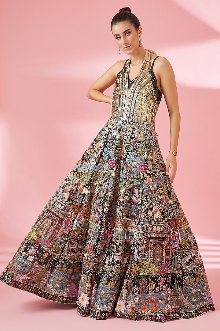 Rahul Mishra - Gold Tulle Embroidered Maxi Dress for Women at Pernia's Pop-Up Shop