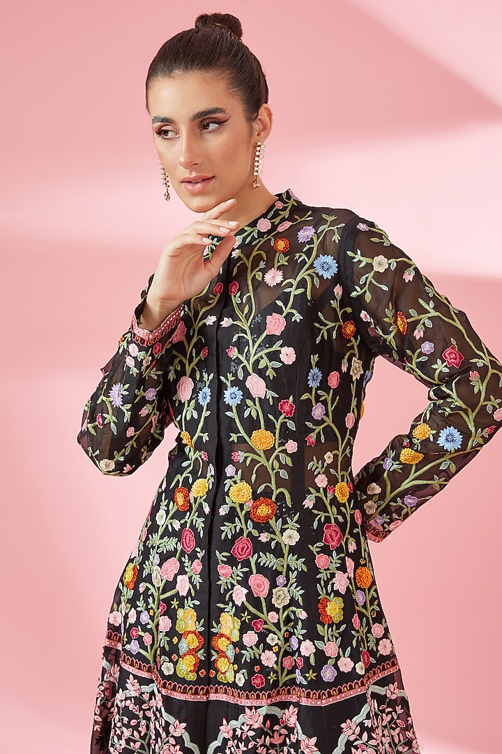 Black Organza Kurta Set by Rahul Mishra at Pernia's Pop Up Shop