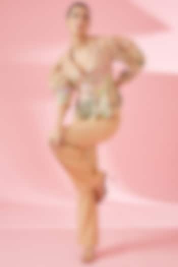 Nude Raw Silk Pant Set by Rahul Mishra at Pernia's Pop Up Shop