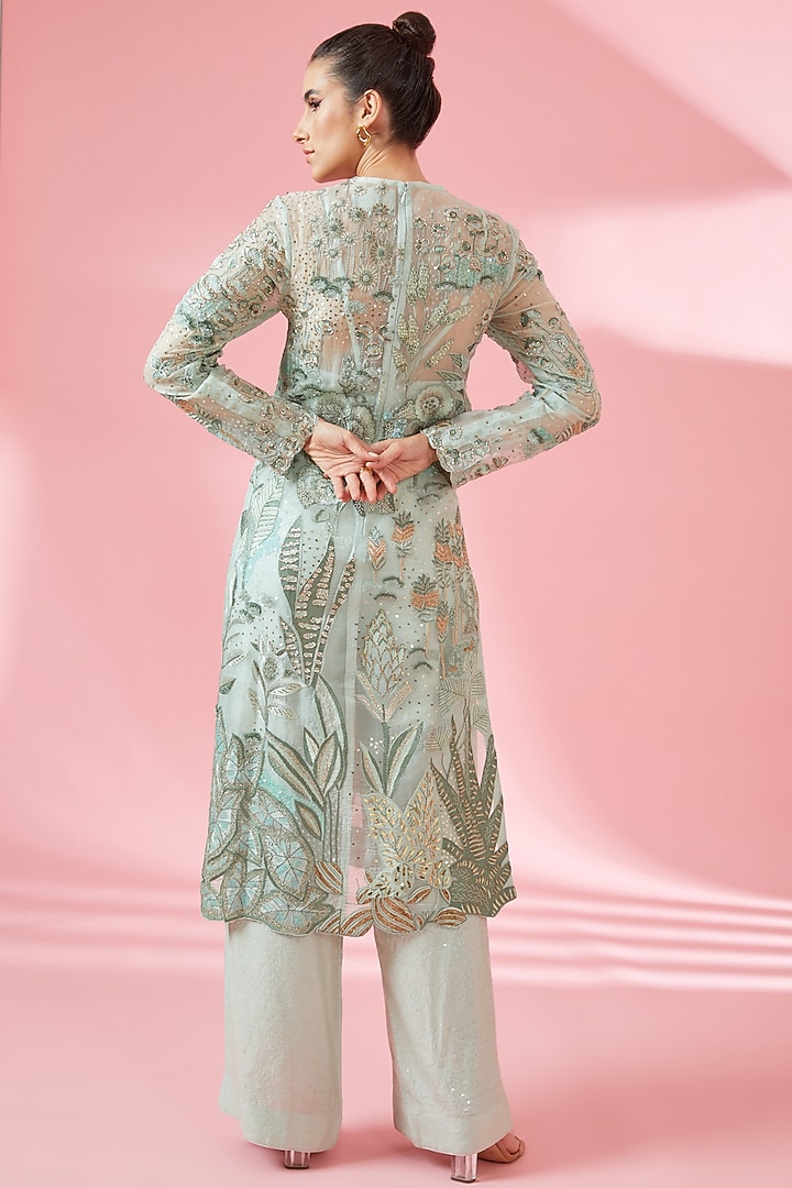 Mint Organza Kurta Set by Rahul Mishra at Pernia's Pop Up Shop