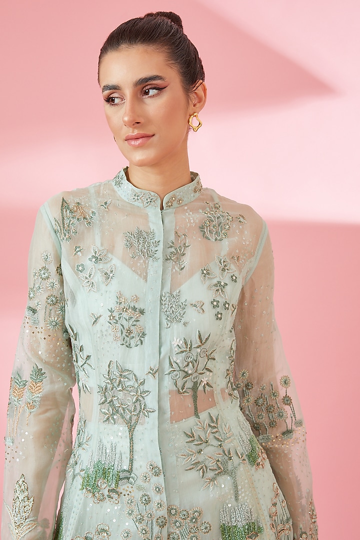 Mint Organza Kurta Set by Rahul Mishra at Pernia's Pop Up Shop
