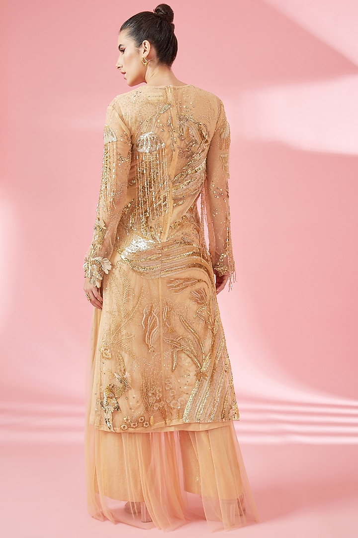 Nude Shimmer Net Kurta Set by Rahul Mishra at Pernia's Pop Up Shop