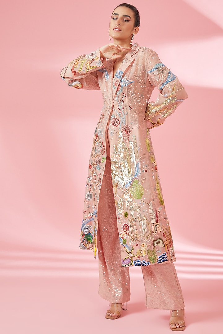 Rose Pink Organza Jacket Set by Rahul Mishra at Pernia's Pop Up Shop