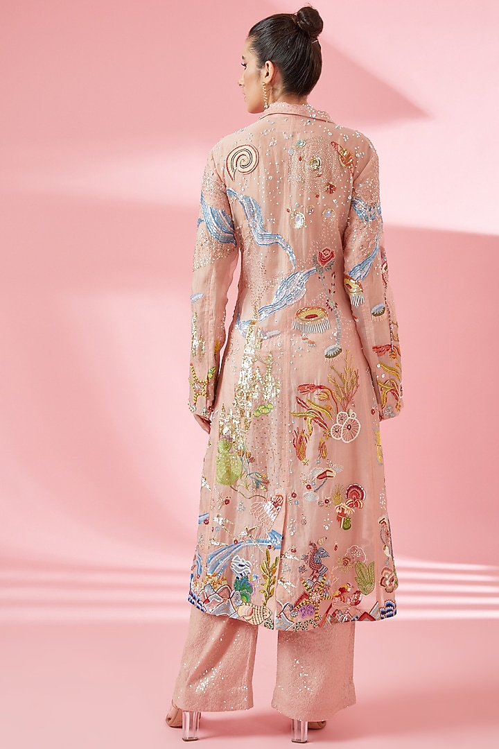 Rose Pink Organza Jacket Set by Rahul Mishra at Pernia's Pop Up Shop