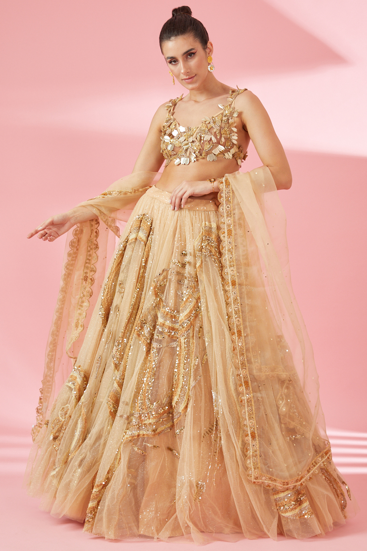 Nude Shimmer Net Bridal Lehenga Set by Rahul Mishra at Pernia's Pop Up Shop