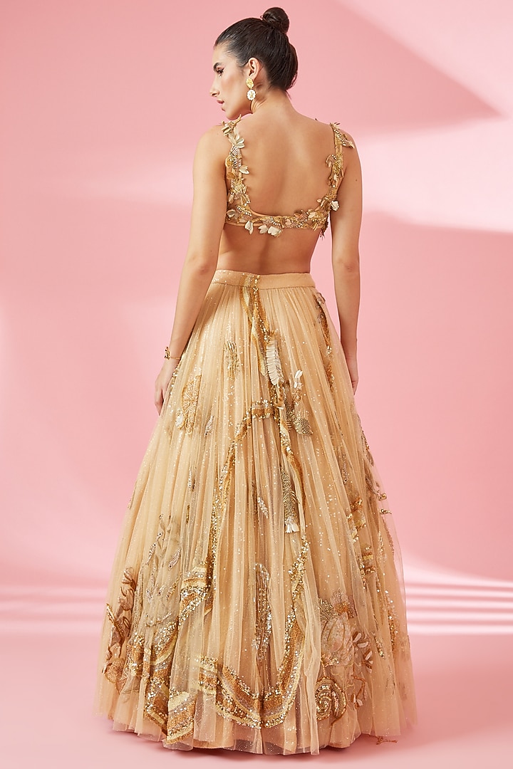Nude Shimmer Net Bridal Lehenga Set by Rahul Mishra at Pernia's Pop Up Shop