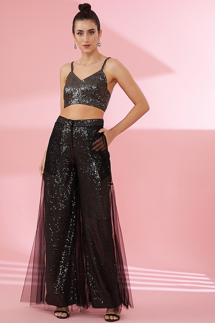 Beige & Black Shimmer Net Kurta Set by Rahul Mishra at Pernia's Pop Up Shop
