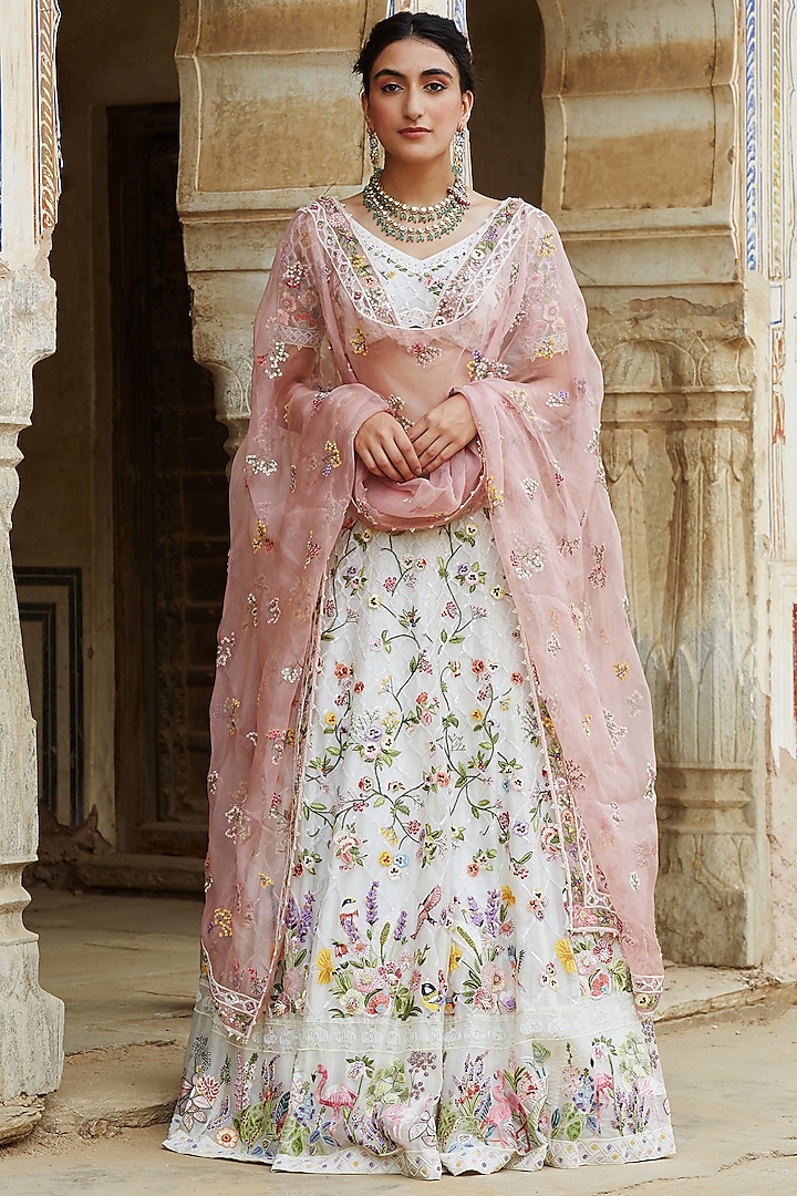 Ivory Hand Embroidered Lehenga Set Design by Rahul Mishra at Pernia's ...