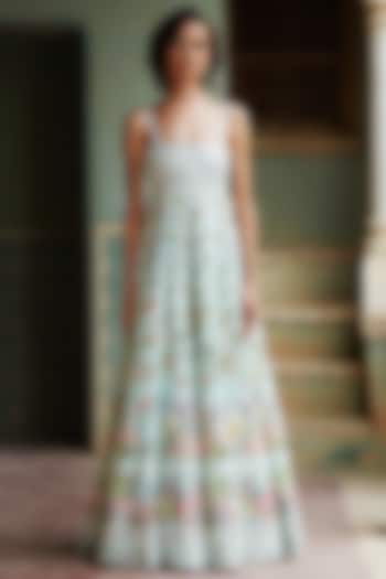 Powder Blue Hand Embroidered Gown by Rahul Mishra