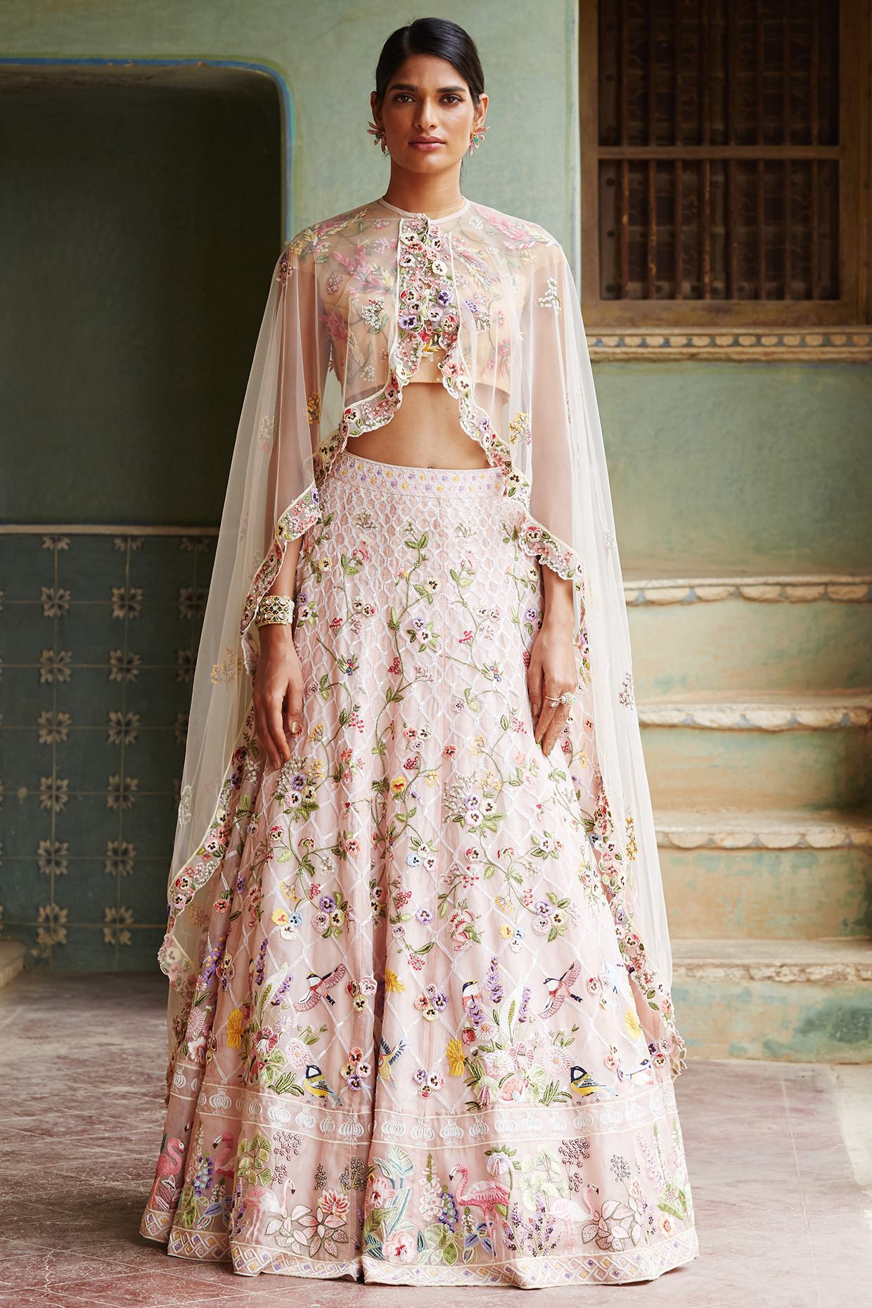 Pink Hand Embroidered Bridal Lehenga Set by Rahul Mishra at Pernia's Pop Up Shop