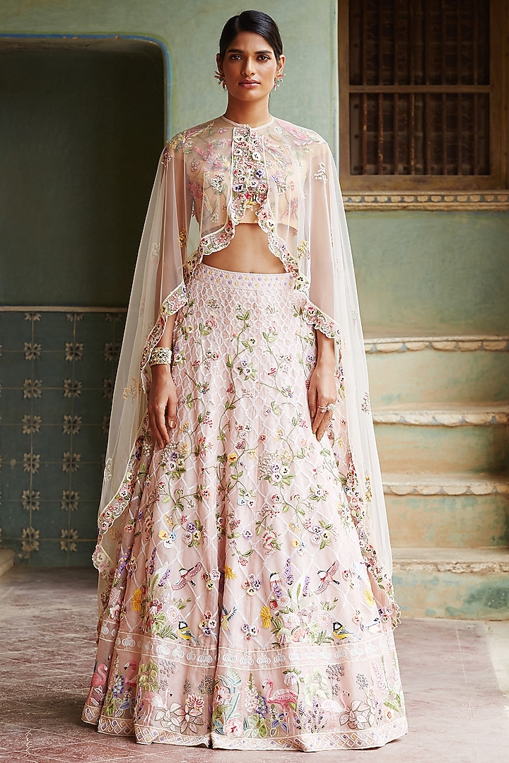Pink Hand Embroidered Bridal Lehenga Set by Rahul Mishra at Pernia's Pop Up Shop