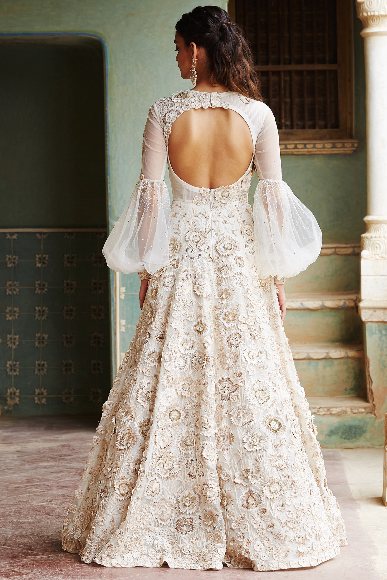 Ivory Gold Hand Embroidered Gown by Rahul Mishra at Pernia s Pop Up Shop 2024