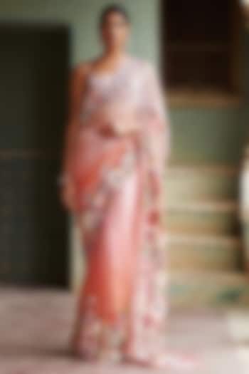 Pink Ombre Hand Embroidered Saree Set by Rahul Mishra