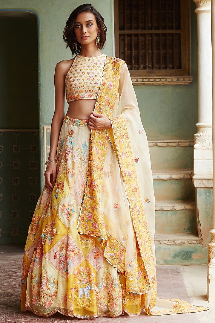 Woodland Hand Embroidered Lehenga Set by Rahul Mishra