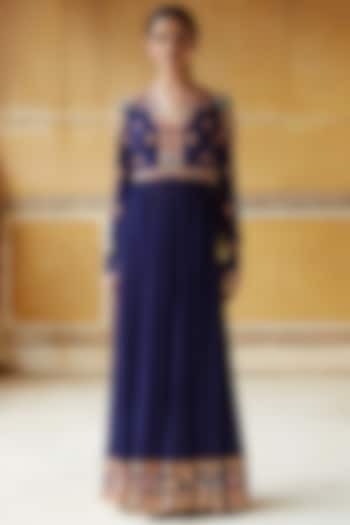 Navy Blue Hand Embroidered Anarkali by Rahul Mishra