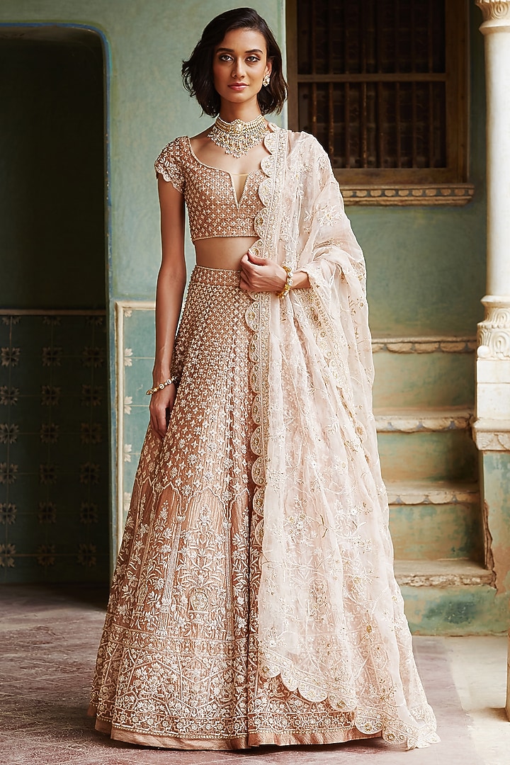 Copper & Gold Mandava Hand Embroidered Bridal Lehenga Set by Rahul Mishra at Pernia's Pop Up Shop
