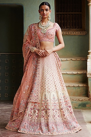 Multi Colored Mandava Hand Embroidered Lehenga Set by Rahul Mishra
