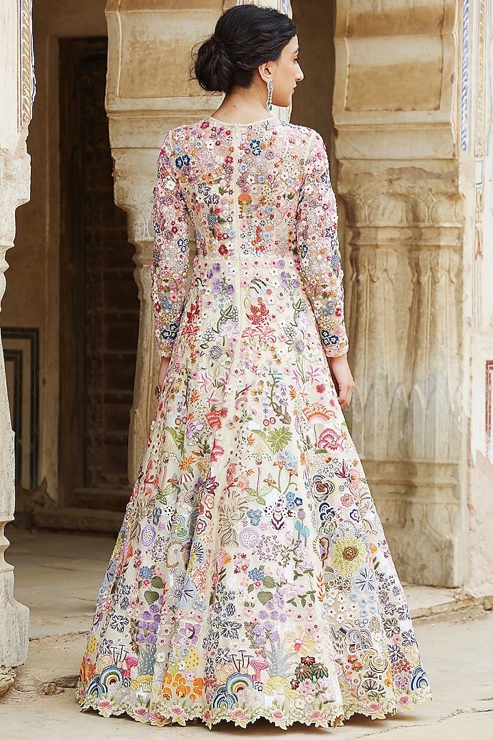 Multi Colored Yellow Heimat Hand Embroidered Bridal Gown by Rahul Mishra at  Pernia's Pop Up Shop