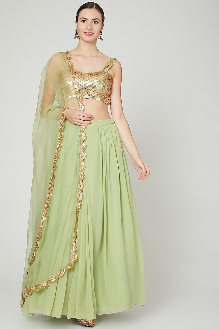 Green Embroidered Lehenga Set by Ria Shah Label