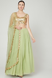 Green Embroidered Lehenga Set by Ria Shah Label-BRALETTE BLOUSES