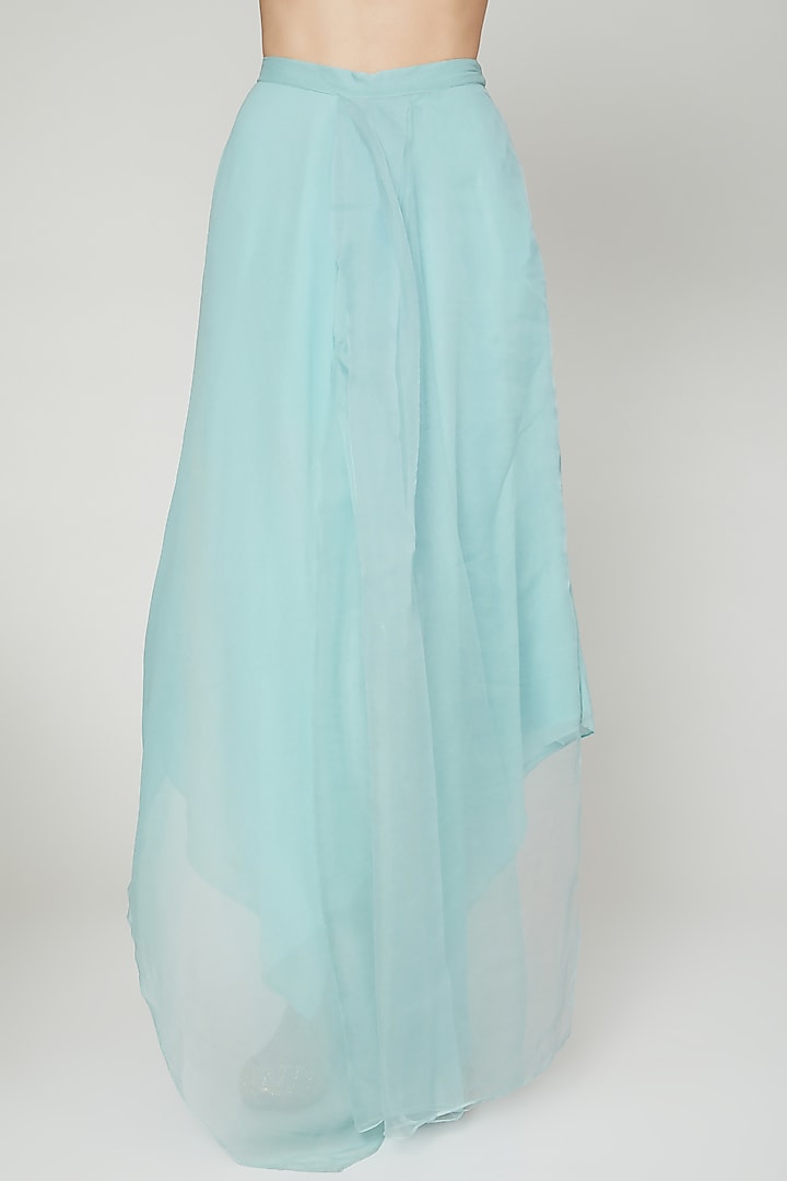 Sky Blue Semi-Georgette & Organza Draped Pant Wedding Saree Set by Ria Shah Label at Pernia's Pop Up Shop