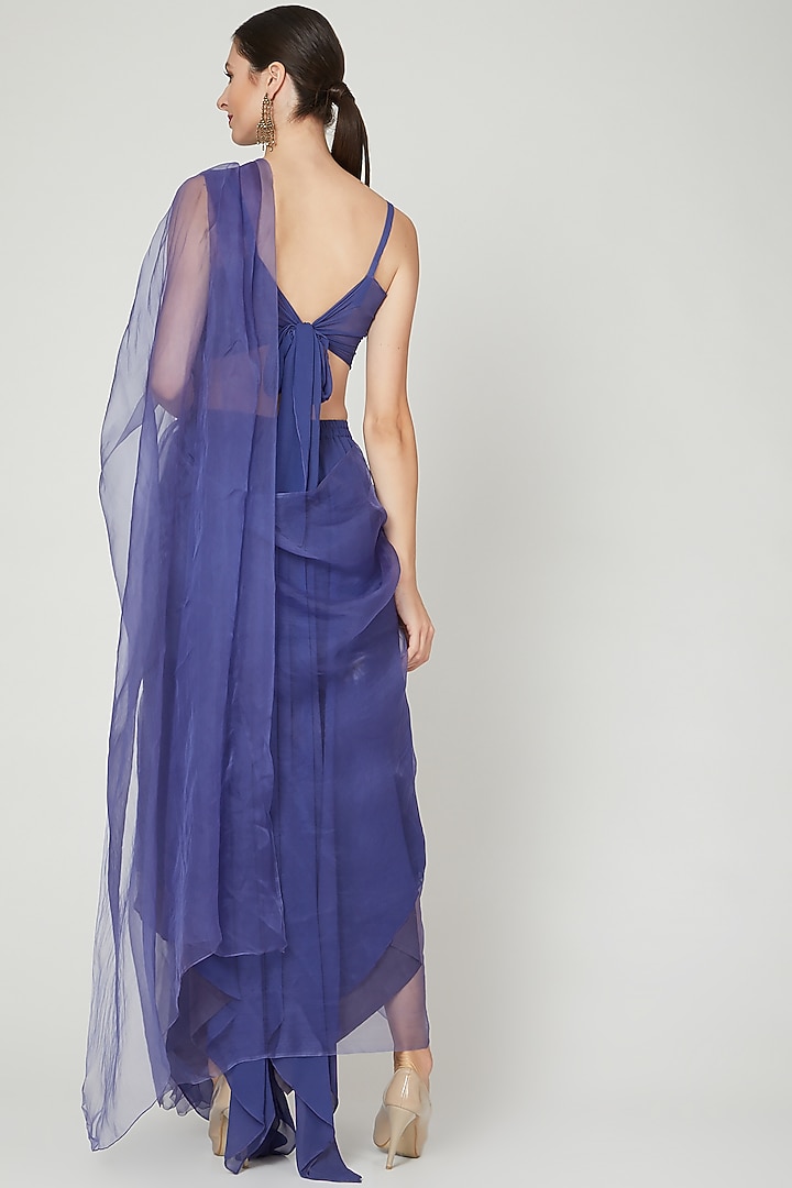 Violet Semi-Georgette & Organza Draped Pant Wedding Saree Set by Ria Shah Label at Pernia's Pop Up Shop