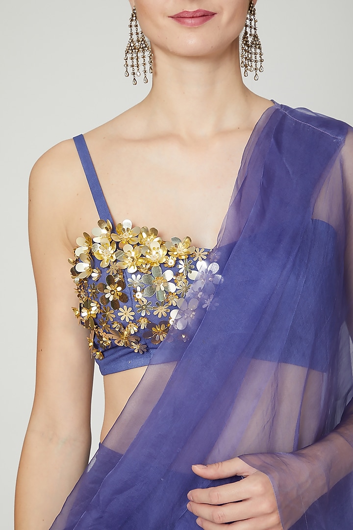 Violet Semi-Georgette & Organza Draped Pant Wedding Saree Set by Ria Shah Label at Pernia's Pop Up Shop