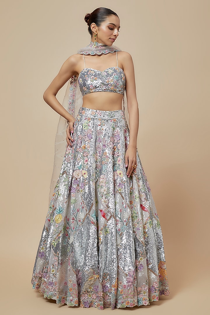 Multi-Colored Shimmer Bridal Lehenga Set by Rahul Mishra at Pernia's Pop Up Shop