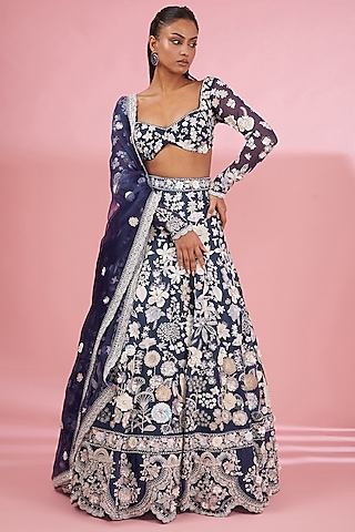 Floral organza lehenga with crop top - set of two by The Anarkali