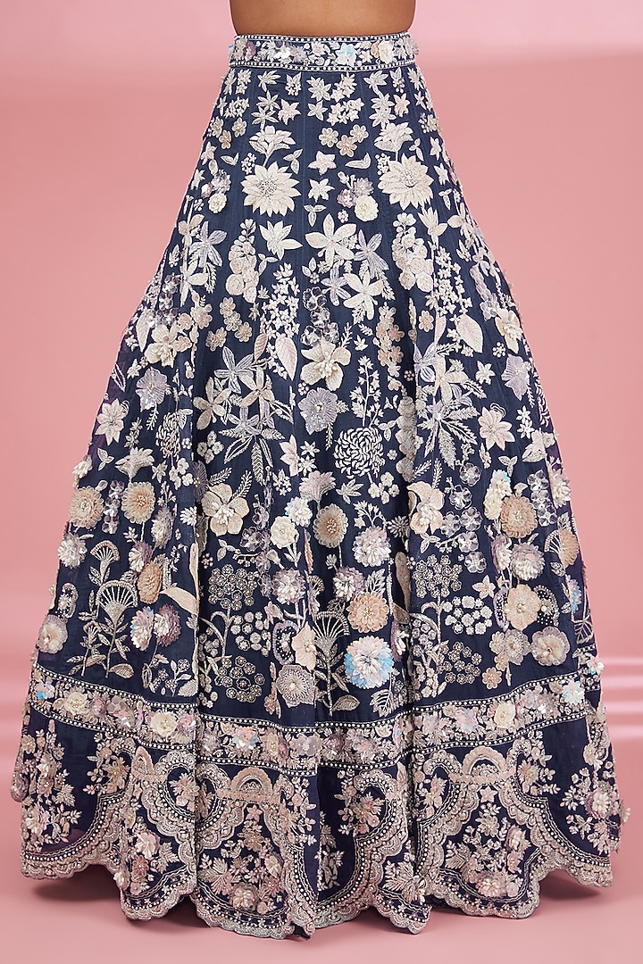 Blue Organza Bridal Lehenga Set by Rahul Mishra at Pernia's Pop Up Shop