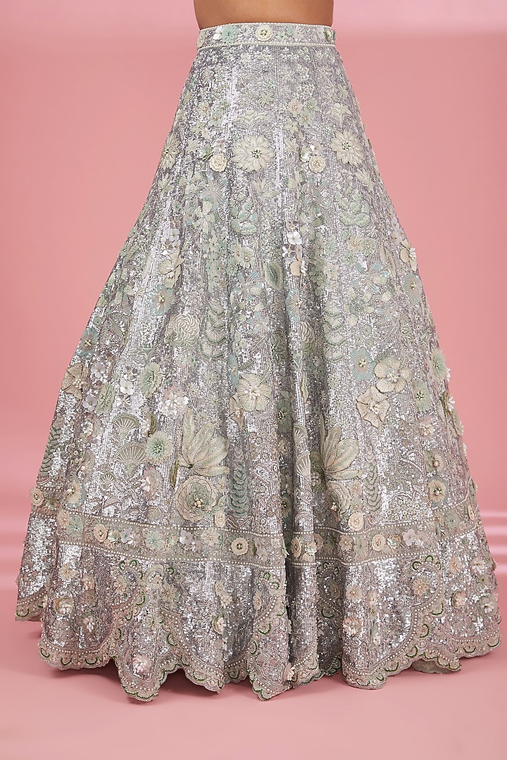 Mint Organza Bridal Lehenga Set by Rahul Mishra at Pernia's Pop Up Shop
