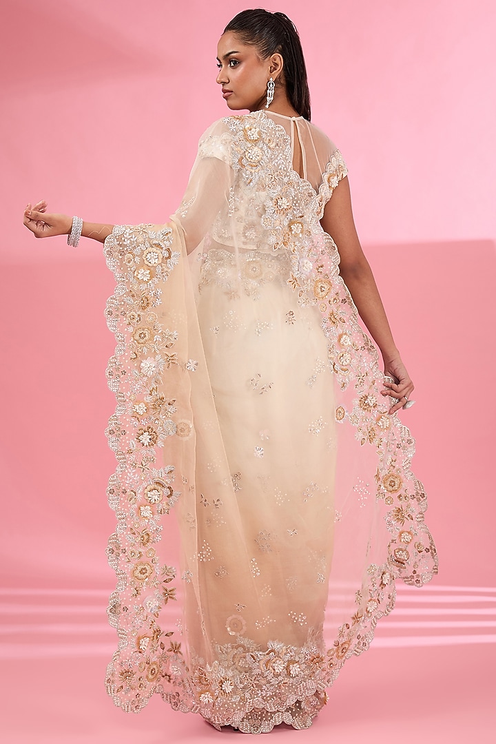 Ivory & Beige Organza Ombre Bridal Saree Set by Rahul Mishra at Pernia's Pop Up Shop