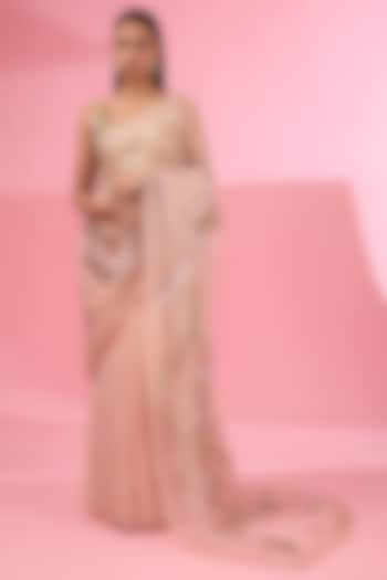 Rose Pink Organza Embroidered Saree Set by Rahul Mishra at Pernia's Pop Up Shop