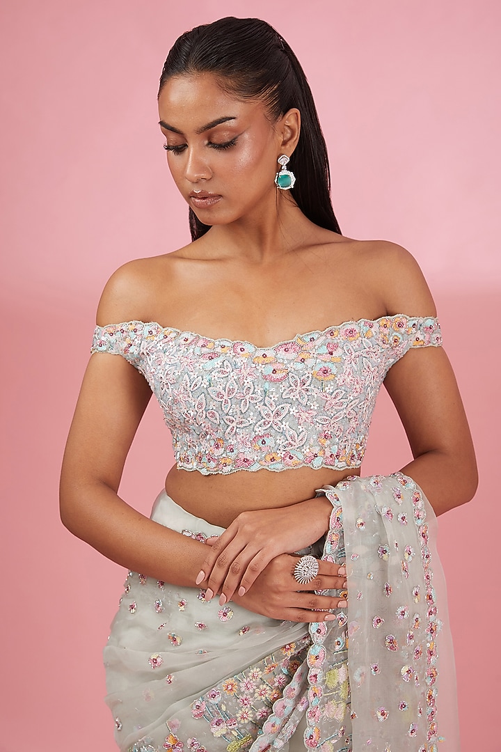 Mint Organza Bridal Saree Set by Rahul Mishra at Pernia's Pop Up Shop