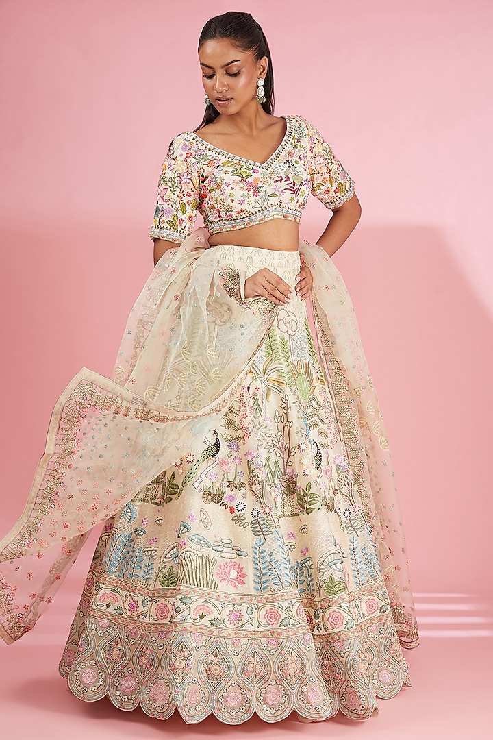 Pale Yellow Organza Bridal Lehenga Set by Rahul Mishra at Pernia's Pop Up Shop