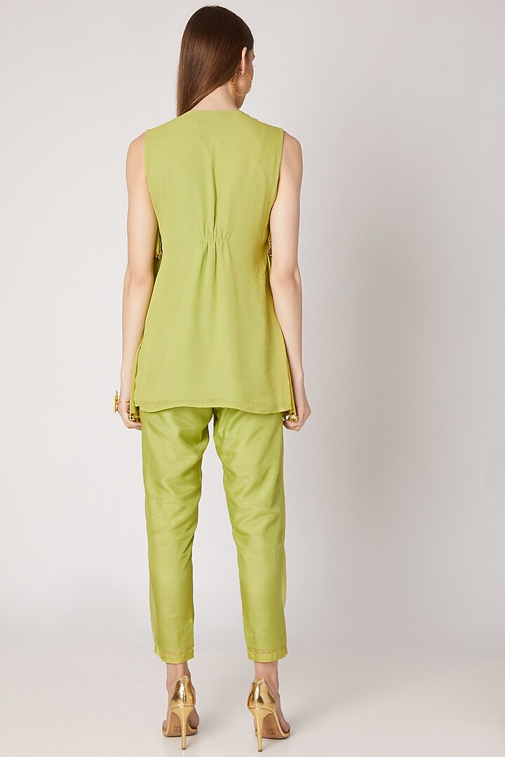 Olive Green Embroidered Kurta With Flap Pants by Ria Shah Label at Pernia's Pop Up Shop