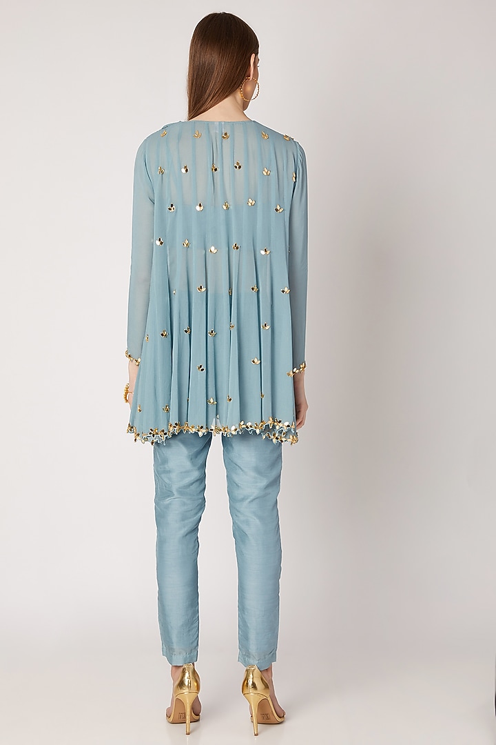 Sky Blue Embroidered Top With Bustier & Flap Pants by Ria Shah Label at Pernia's Pop Up Shop
