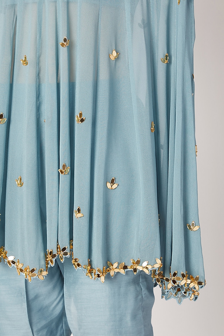 Sky Blue Embroidered Top With Bustier & Flap Pants by Ria Shah Label at Pernia's Pop Up Shop