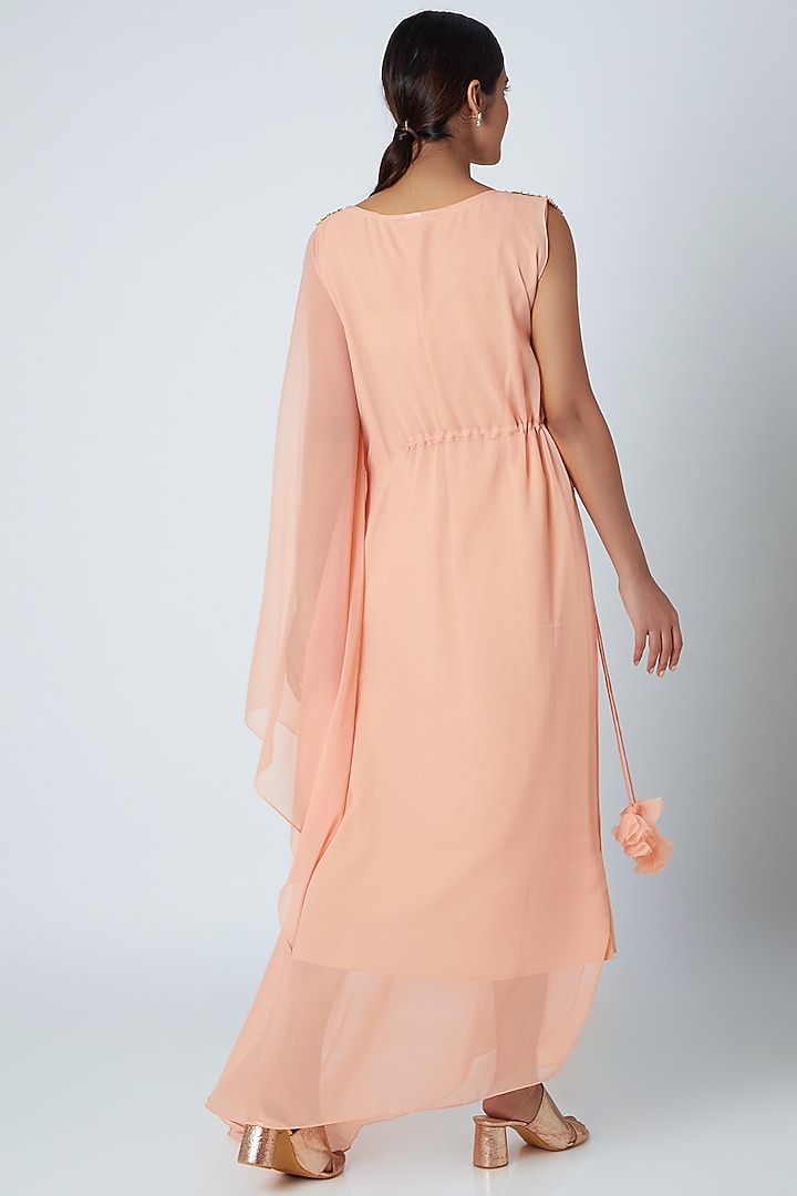 Peach Embellished Draped Kaftan by Ria Shah Label at Pernia's Pop Up Shop