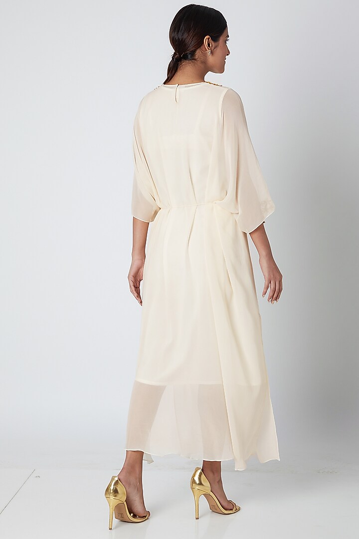 Off White Embellished Draped Kaftan by Ria Shah Label at Pernia's Pop Up Shop