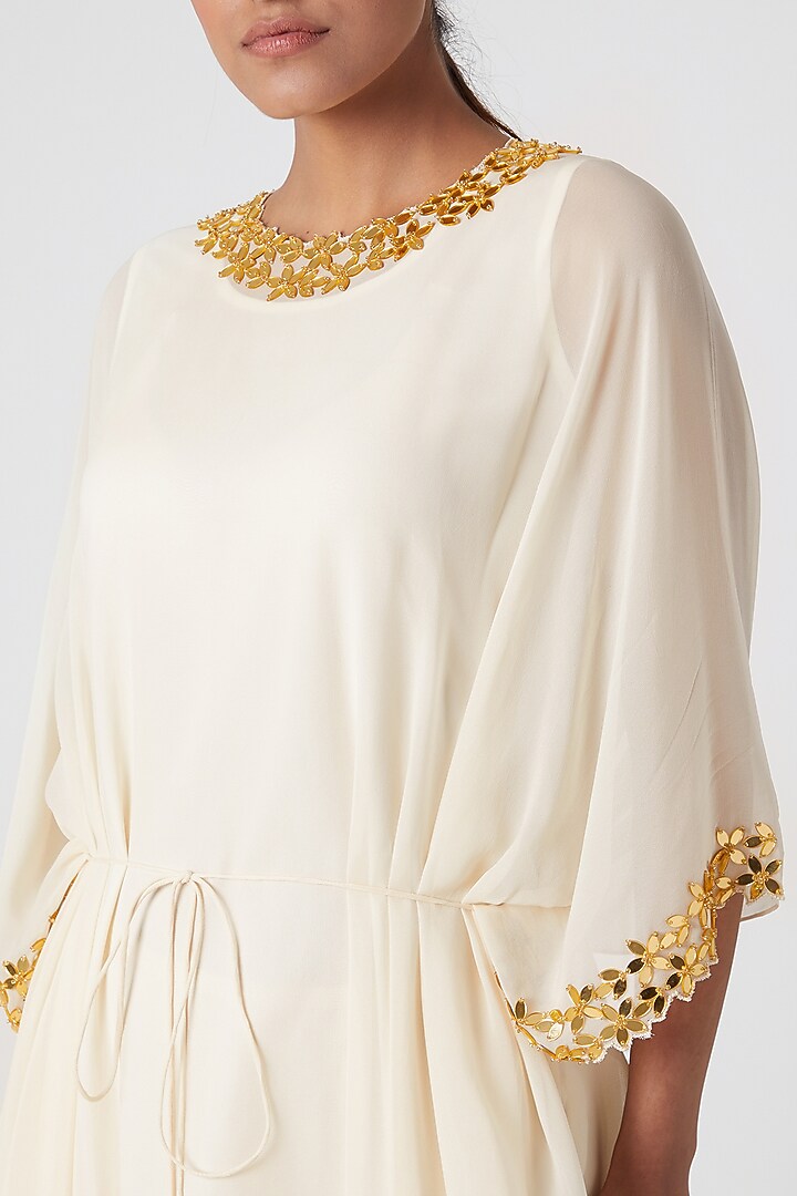 Off White Embellished Draped Kaftan by Ria Shah Label at Pernia's Pop Up Shop