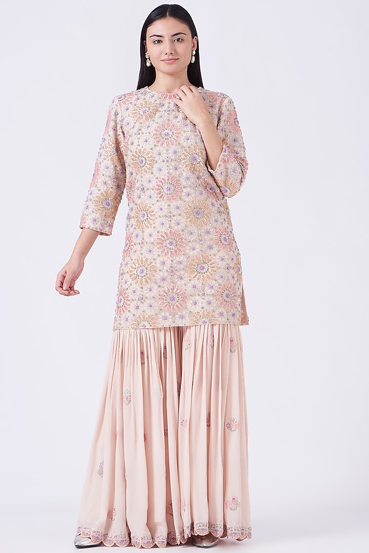 Crystal Pink Hand Embroidered Kurta Set by Rahul Mishra