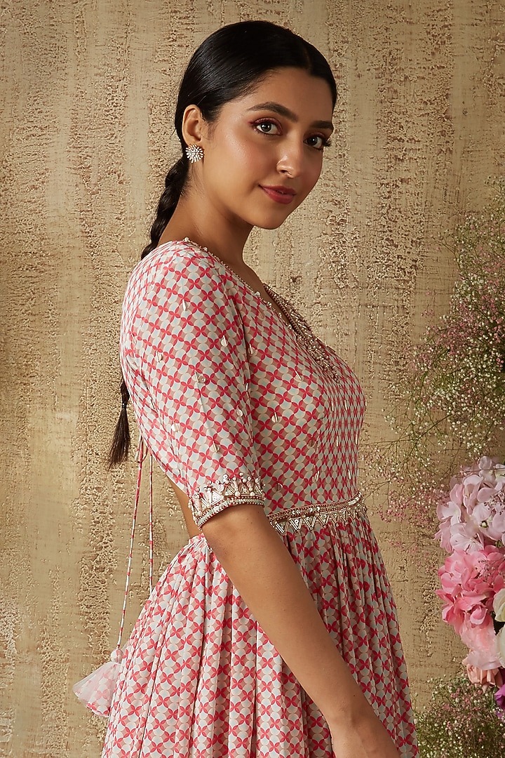 Pop Pink Printed Wedding Anarkali by Ria Shah Label at Pernia's Pop Up Shop