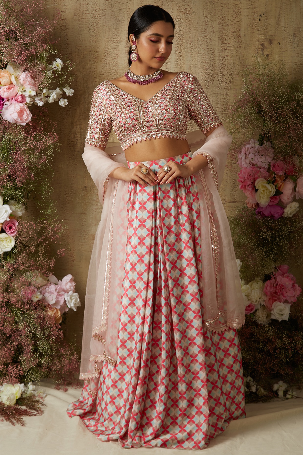 Beautiful Pink Color Designer Lehenga Choli with Mirror and Sequins Wo –  Sulbha Fashions